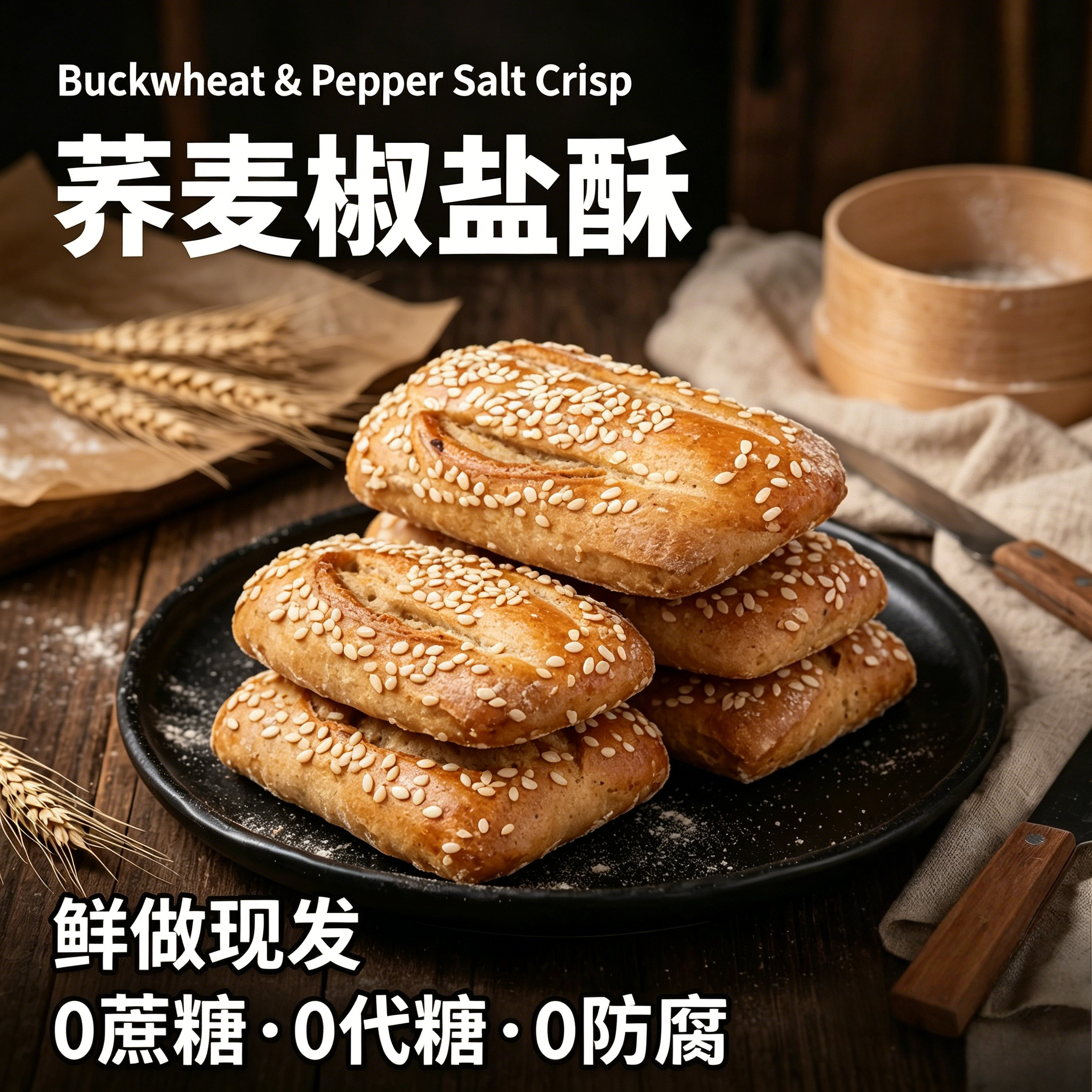 央妈推荐荞麦椒盐酥无糖粗粮饼干糖尿人饼病人专用食品糕点零食