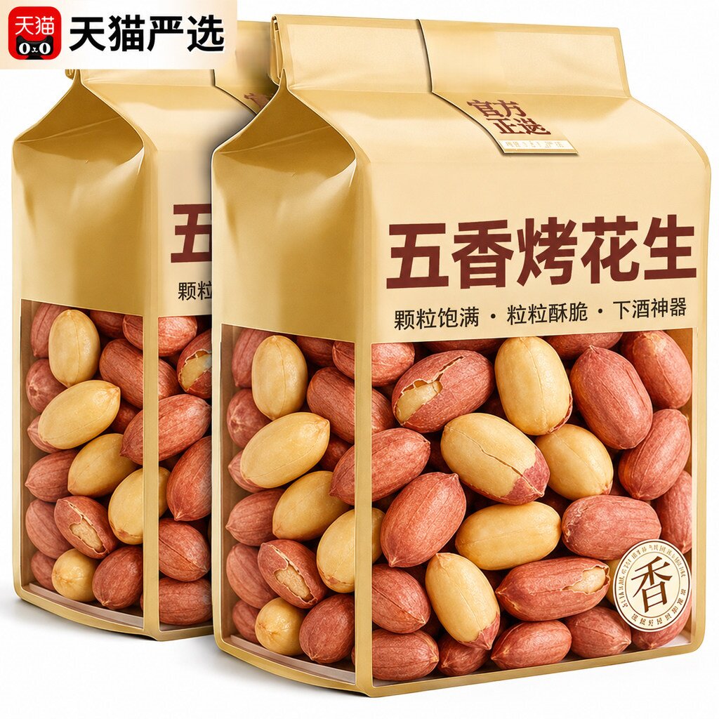 五香烤花生山东特产脱油新货炒货下酒菜蒜香花生米5斤官方旗舰店