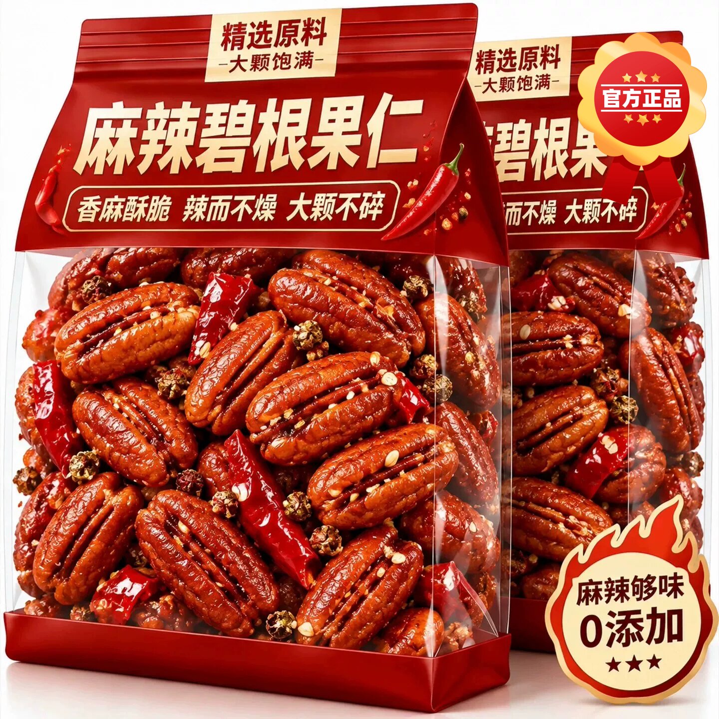 川渝口味麻辣碧根果仁辣味长寿果仁香大颗粒辣味坚果零食山核桃仁