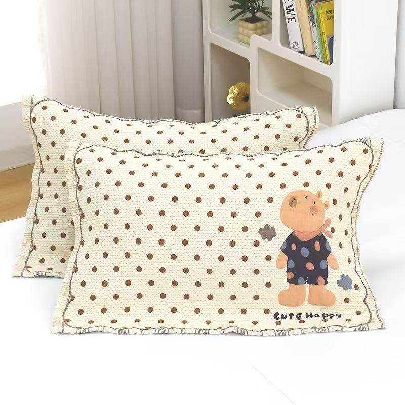 韩版泡芙纱布枕巾纯棉一对加厚透气柔软成人可爱学生全棉枕头巾