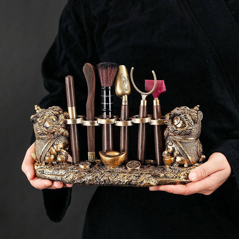 国潮醒狮茶道六君子套装功夫茶具配件茶桌茶台泡茶工具茶刀茶夹刷