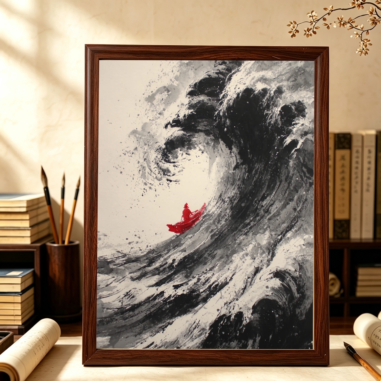 巨浪滔天我亦乘风破浪风景励志画