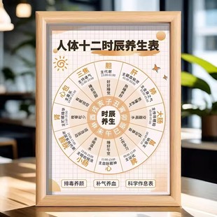 新款人体十二时辰养生表图相框房间办公室桌面装饰画摆件养生画
