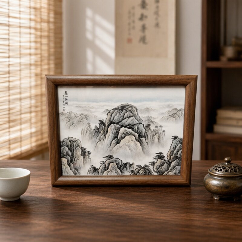 国画有山无水靠山风景画玄关摆件