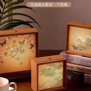 书法文创小夜灯相框书房茶室国风充电卧室床头氛围灯桌面装饰摆件