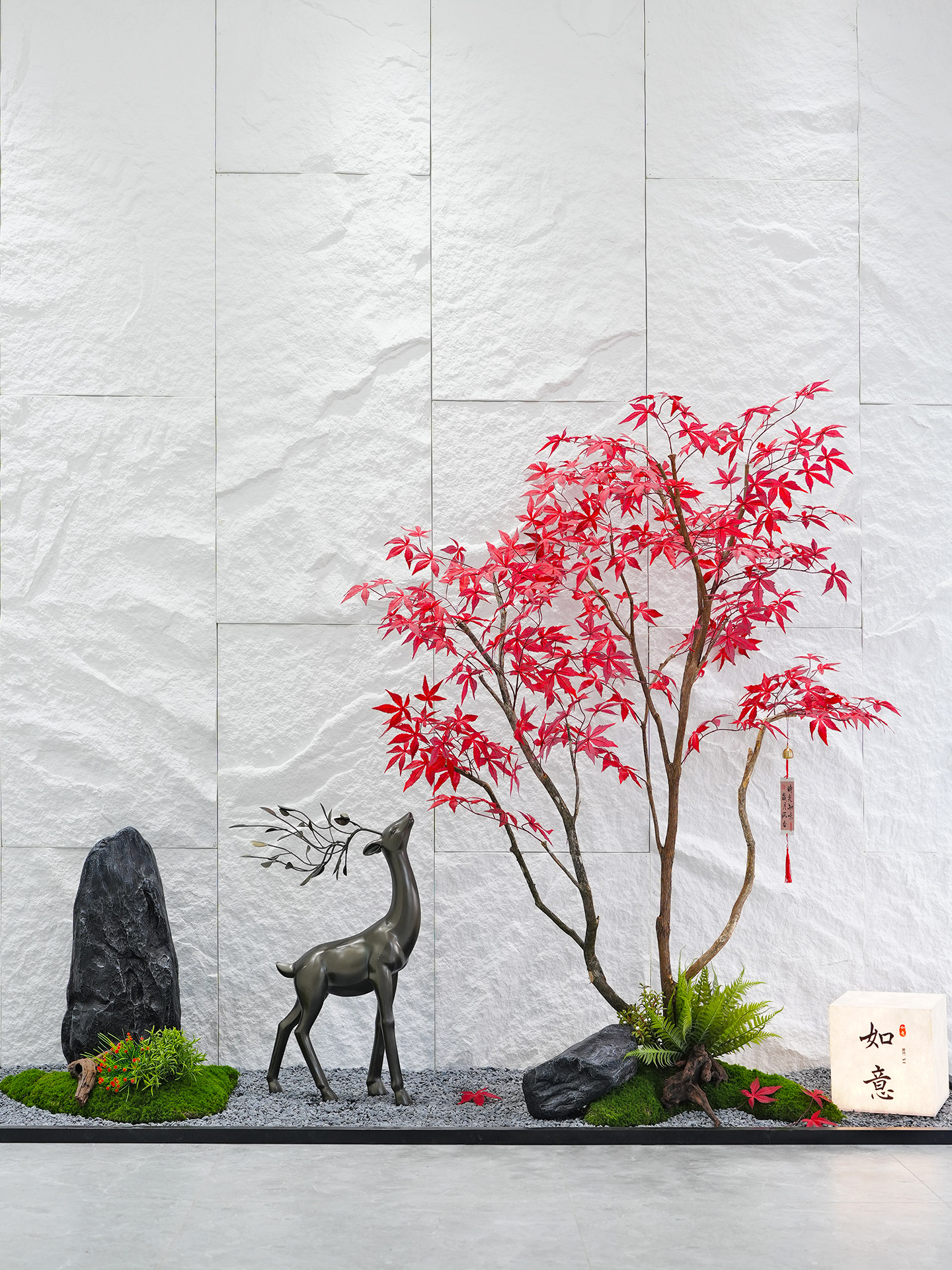 彷真红枫树新中式简约风格室内楼梯口下景观装饰假树橱窗绿植造景