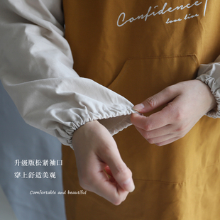 文艺撞色防水围裙画画罩衣 包邮纯棉布料长袖防油污 家用厨房男女