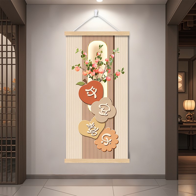 奶油风入户玄关装饰画挂画过道走廊客厅餐厅背景墙壁遮挡画布艺图片