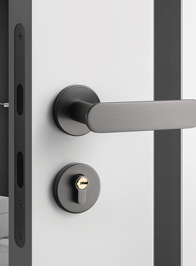 黑灰色卧室门锁木门门把手磁吸静音极简木门锁房间家用Z分体房门