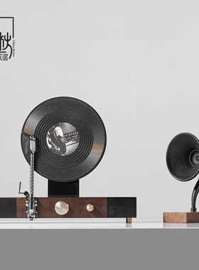 创意复古老式喇叭唱片机模型卧室音乐吧台壁N龛留声机软装饰品摆