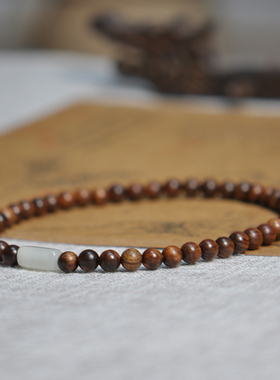 原创越南花奇楠沉香木珠手串和田玉古风简约檀香木质X男女情侣手