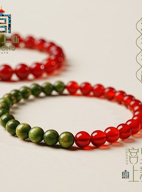 宫里上新绿檀木红玛瑙手串女款天然檀H香木质手链生日礼物送妈妈