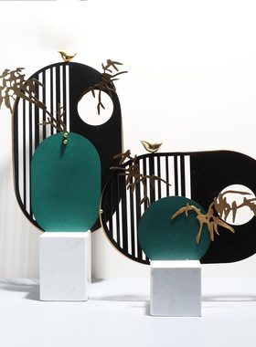 现代新中式风景摆件铁艺酒店餐厅书房样K板间玄关装饰品工艺摆设