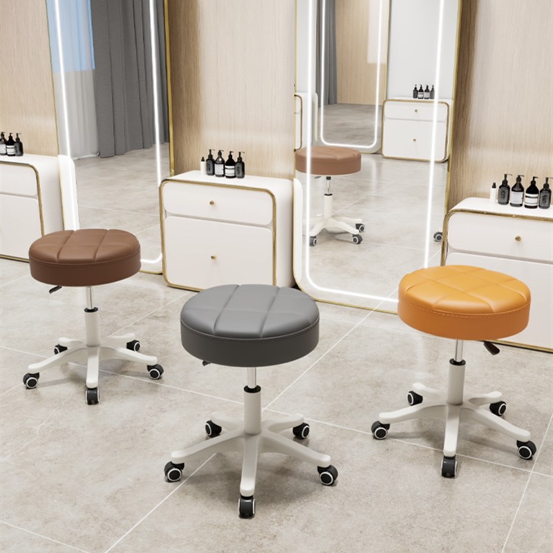 万向轮椅子靠背椅理发店滑轮移动凳子升降M转椅美发专用圆凳美容
