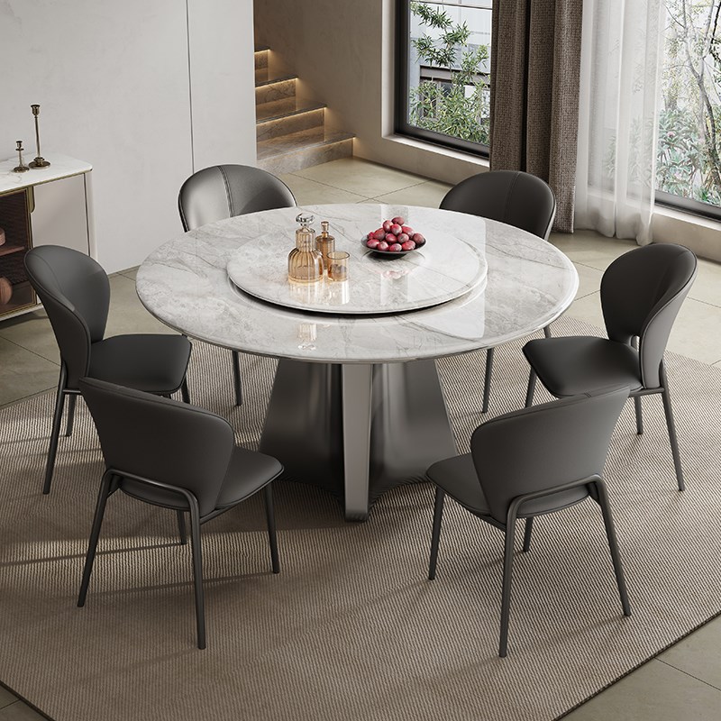 轻奢微晶a石餐桌椅组合现代简约高端大理石圆桌家用超晶石圆形桌