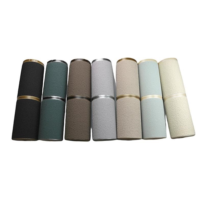 现代简约3d立体鹿皮绒壁纸素色无纺F布大理石条纹客厅电视背景墙