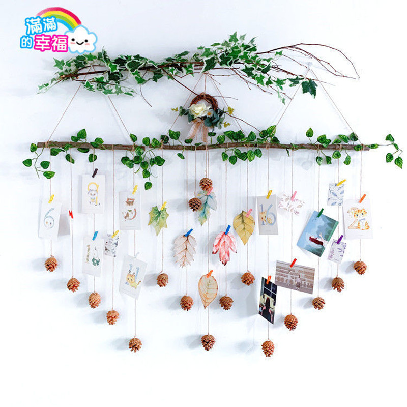 墙面照片墙夹子树枝麻绳幼儿园客厅挂墙个性绿R藤室内相片墙装饰