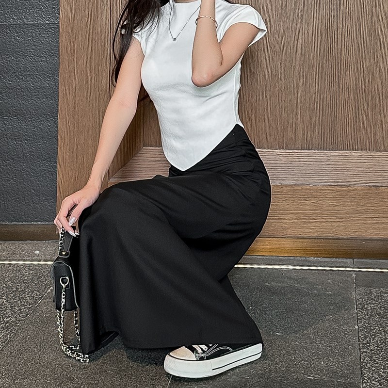 灰色垂感西装半身裙显瘦长裙女夏薄款黑色高腰长款裙子百搭A字裙