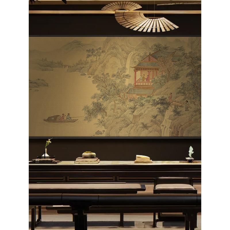新中式宋代美学饭店餐厅巨幅山水挂画客厅茶室背景墙高级感装饰画