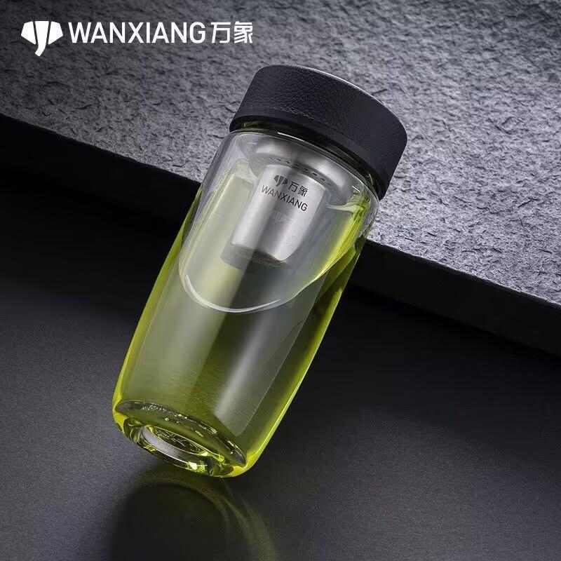 万象定制刻字单层玻璃杯皮纹黑色带杯盖过滤杯子加厚高硼硅大肚杯图片