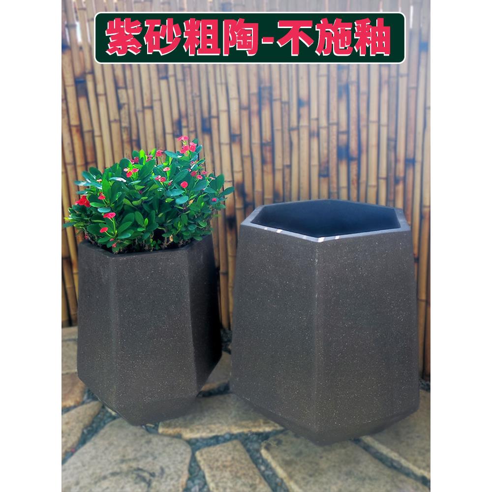 超大直径紫砂泥花盆园林景观老式透气彷古陶器旧粗陶罐
