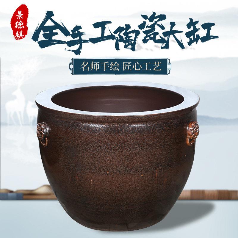 陶瓷大缸家用庭院古法养锦鲤鱼缸复古狮子头特大号客厅睡莲荷花缸
