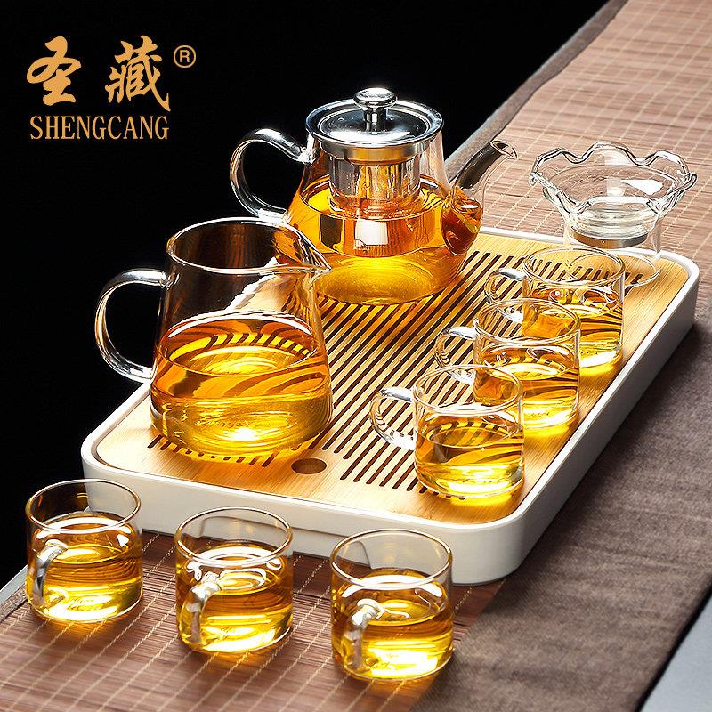 景德镇汝窑玻璃茶具套组家用功夫茶杯轻奢高档办公室红茶泡茶茶具