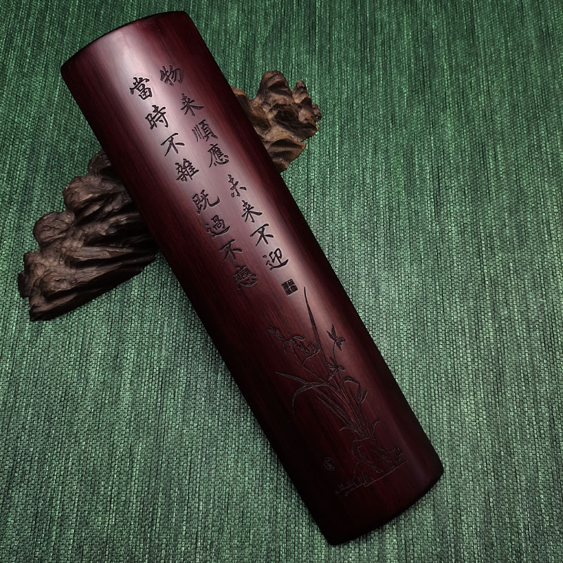 文房雅器老竹雕把件臂搁腕枕书法镇纸尺垫手腕书写用品竹刻字笔搁