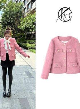 NANJIE/楠姐【雪莉粉】长毛苏丽短款千金风90白鸭绒羽绒服XNS6715