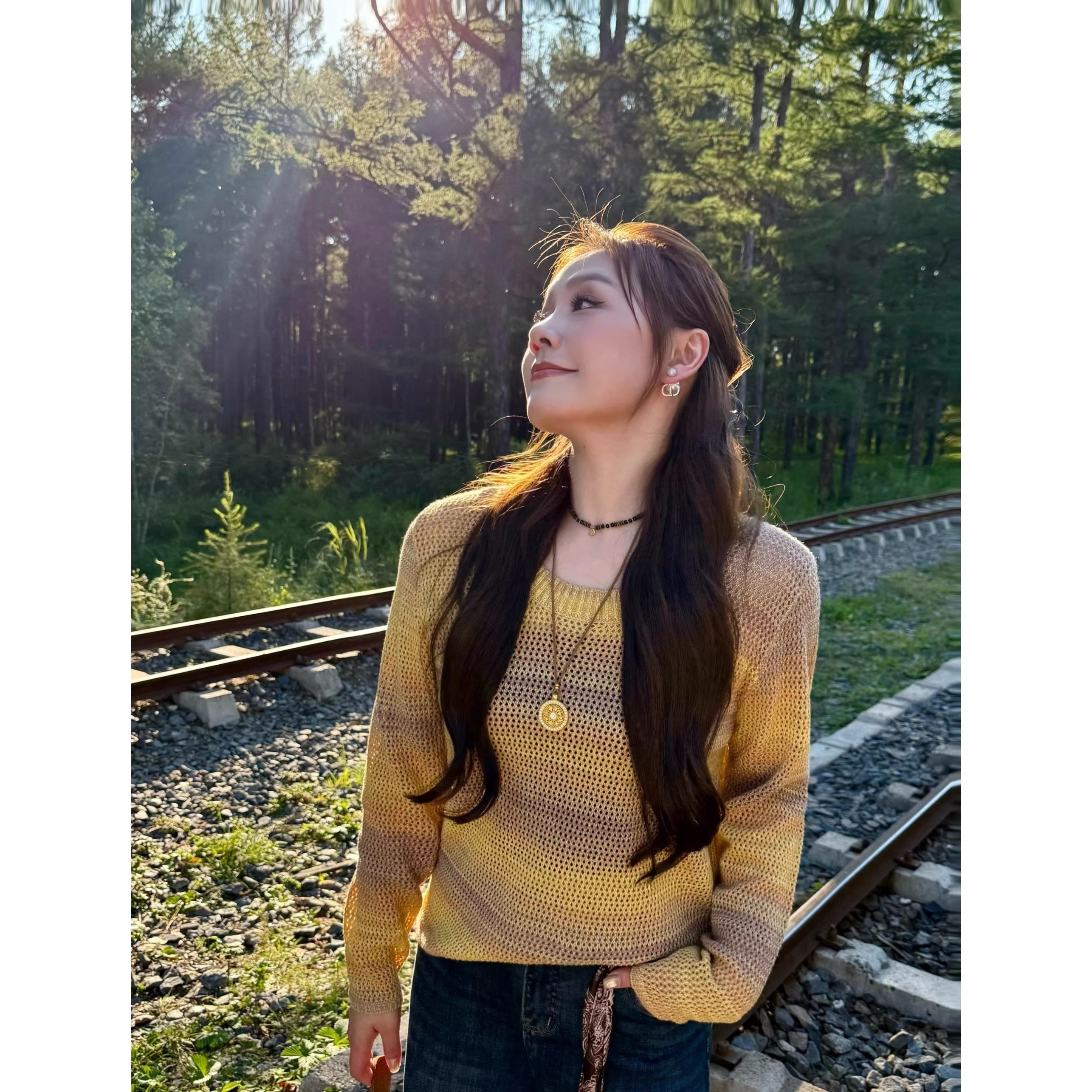 NANJIE/楠姐【橘子日落】琥珀流光风秋季新款圆领针织毛衣XNS6547