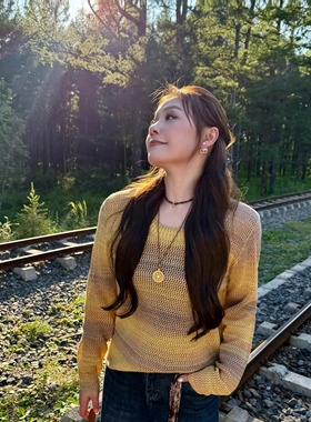 NANJIE/楠姐【橘子日落】琥珀流光风秋季新款圆领针织毛衣XNS6547