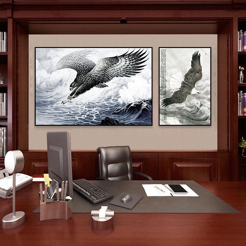 大鹏展翅挂画雄鹰水墨画公司办公室装饰画客厅卧室大棚展翅翱翔画