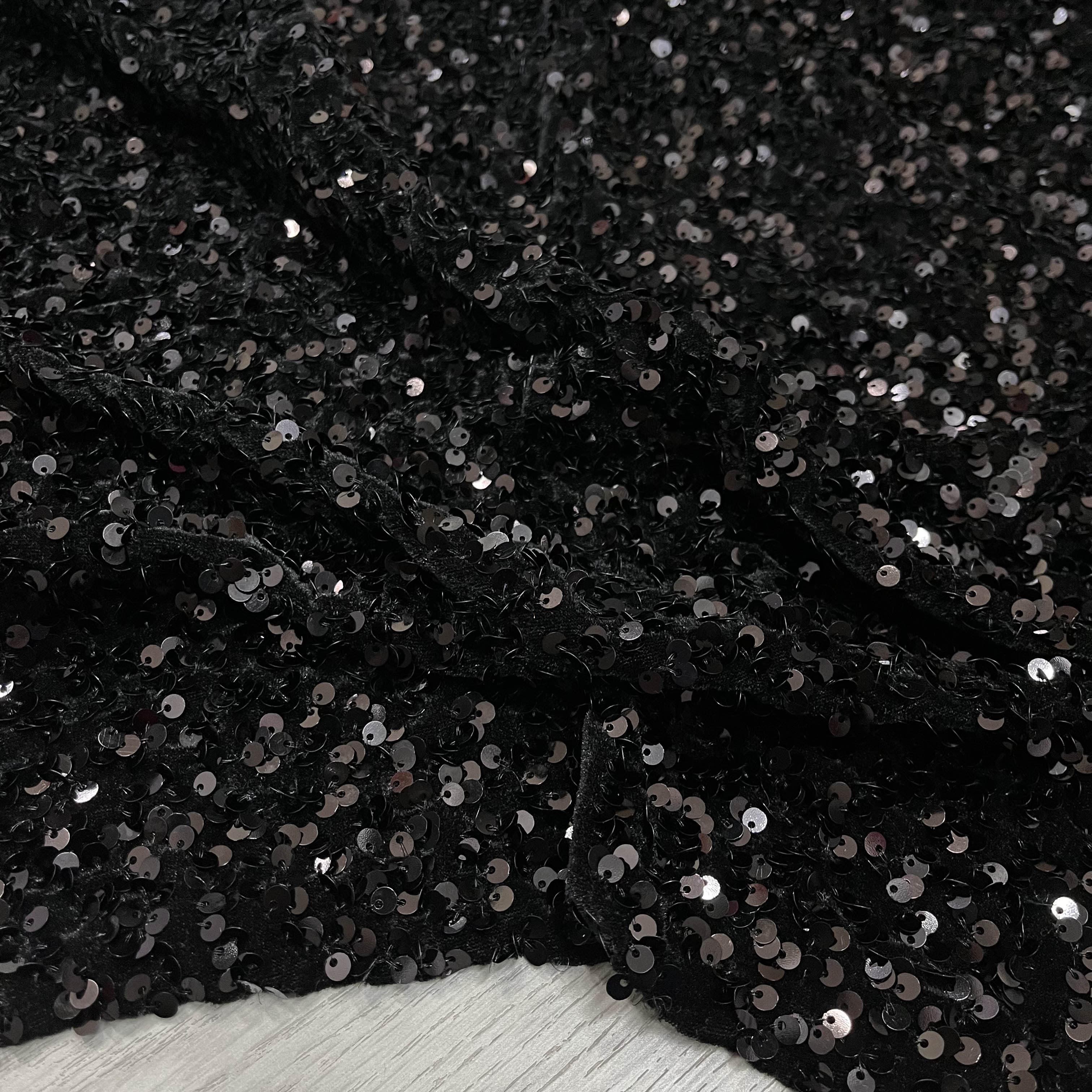 韩国进口黑色灰色亮片高弹力金丝绒面料连衣裙晚礼服设计师布料