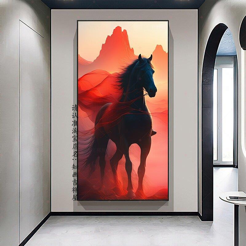 高级感马到成功玄关赤兔马装饰画战马晶瓷画走廊尽头鸿运挂画骏马