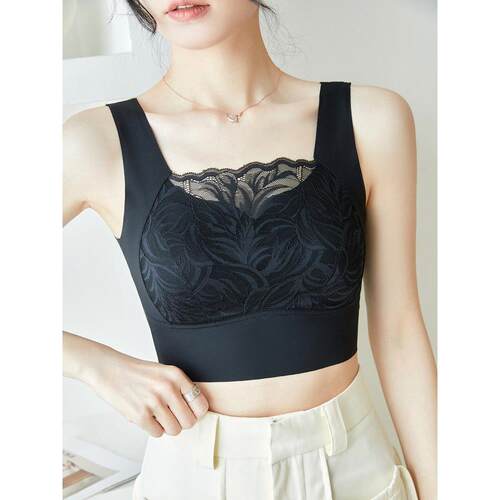 防走光抹胸内衣女聚拢大胸显小无钢圈裹胸文胸薄款蕾丝吊带小背心