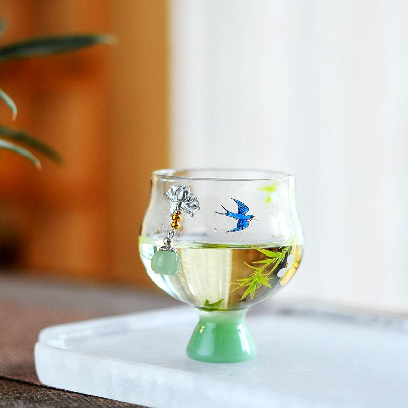 手工中式耐热玻璃茶杯主人杯创意手绘家用绿茶专用清新品茶单杯子