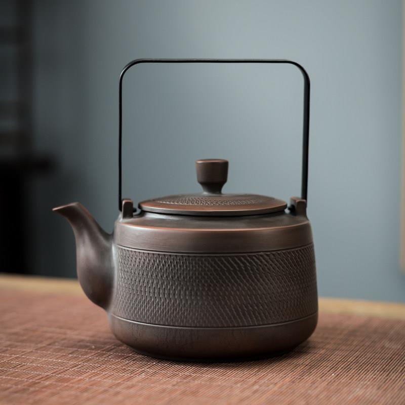 紫陶茶壶单壶大号纯手工跳刀陶瓷大容量泡茶壶提梁壶泡茶具家用