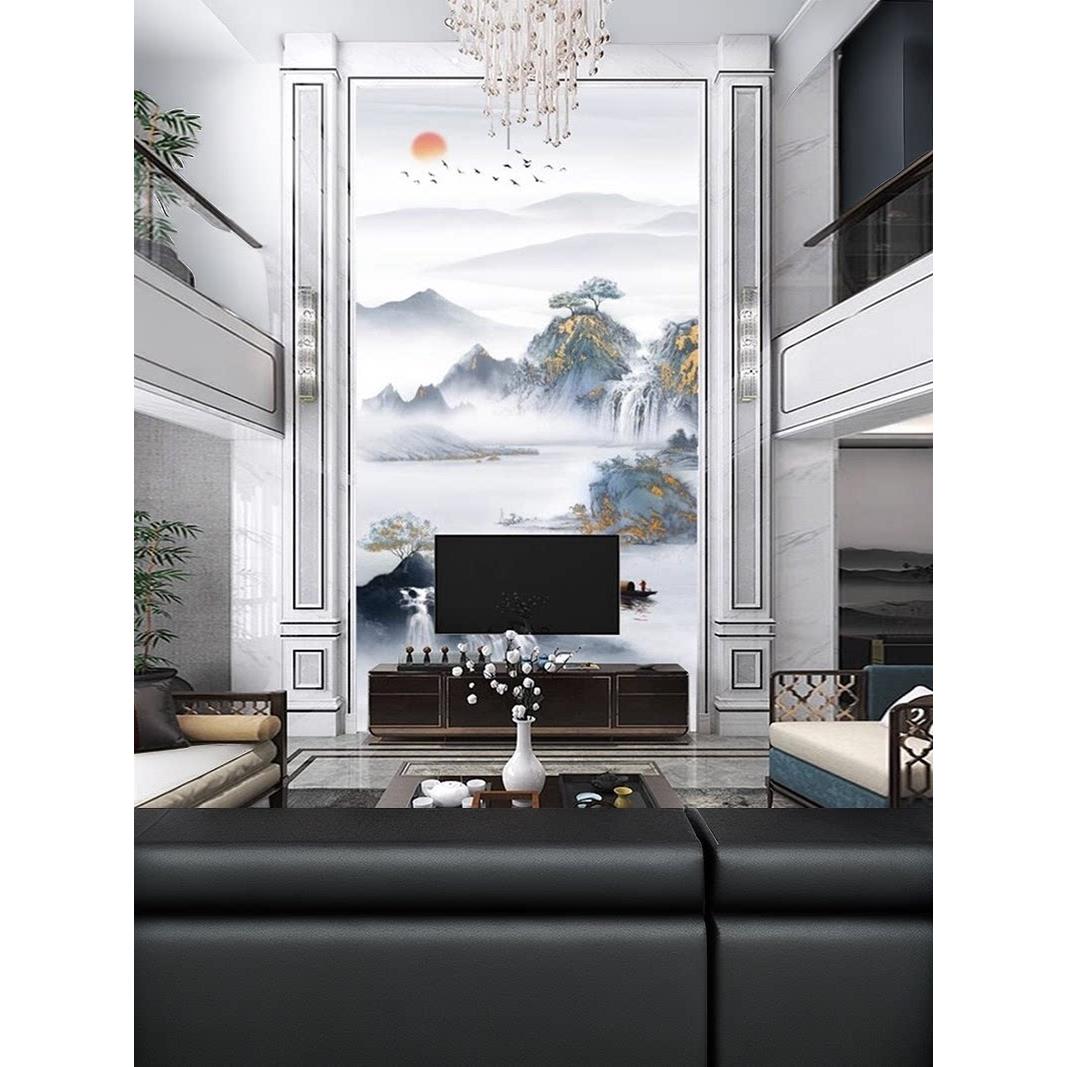 挑空客厅背景集成板影视墙画别墅挑高覆式楼电视背景墙板竹木纤维