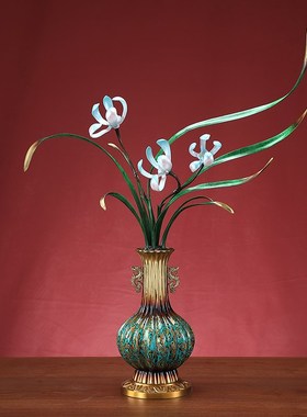 全铜兰花摆件大漆花瓶入r户玄关客厅酒柜桌面装饰开业乔迁新居礼