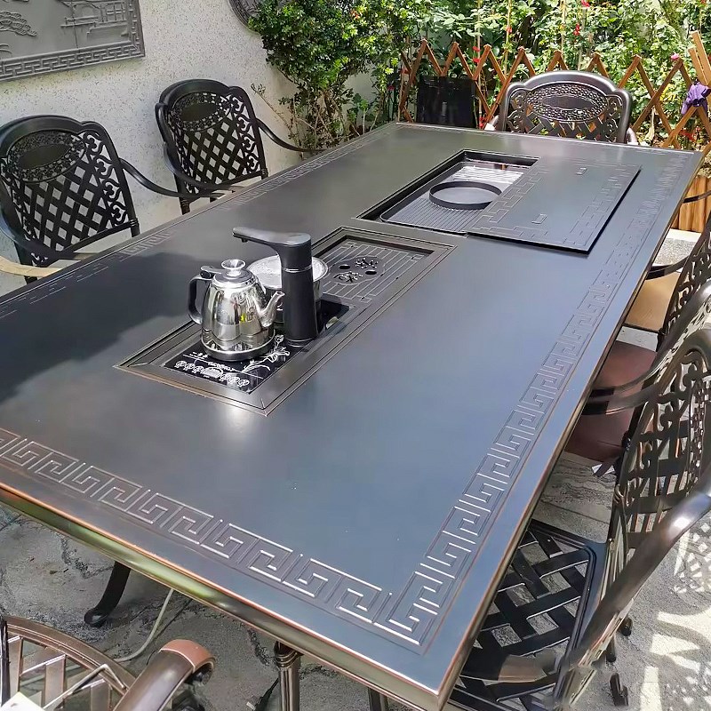 户外茶桌椅组合h电烧烤炭烤铸铝露台花园庭院露天台家用室外泡茶