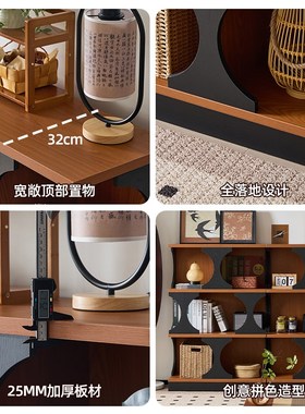 小四陈列柜中古黄杨木色家用书柜矮书架落地组合异形柜客厅展示柜