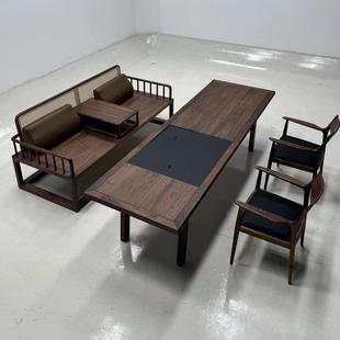新中式 2024新款 实木茶桌椅组合禅意家用客厅干泡台黑胡桃木泡茶桌