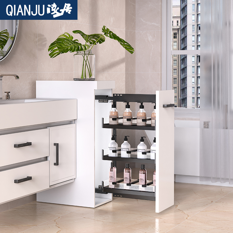 卫生间半墙拉篮抽拉柜抽屉式侧y拉篮干湿分离浴室柜窄柜边柜置物