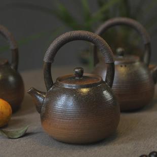 柴烧窑变提梁煮茶壶纯手工大容量烧水粗陶壶电陶炉泡茶壶家用明火