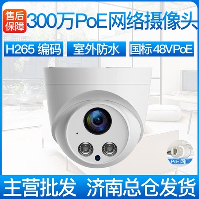 中维世纪方案PoE摄像头 300万室内录音红外半球高清网线供电 H265