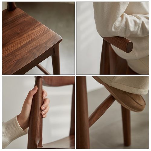 壹诺木屋家用高脚椅黑胡桃木客厅带靠背实木吧台椅阳台酒吧高脚凳