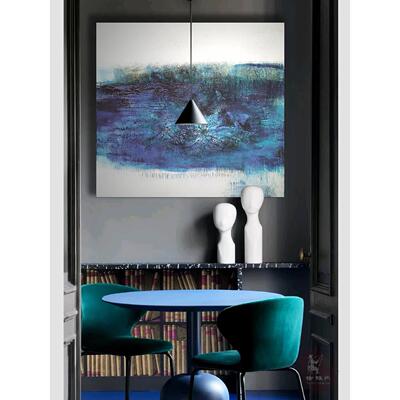 定制纯手绘赵无极装饰画蓝色抽象简约覆古无框落地客厅大尺寸挂画