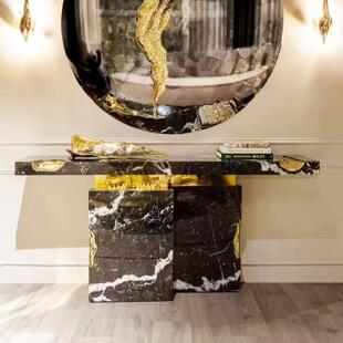 意式轻奢大理石台设计师别墅客厅靠墙条案装饰入户金属门厅玄关桌