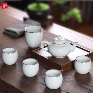 陶瓷高端整套泡茶壶茶杯家用办公送礼可开片 高档青瓷功夫茶具套装