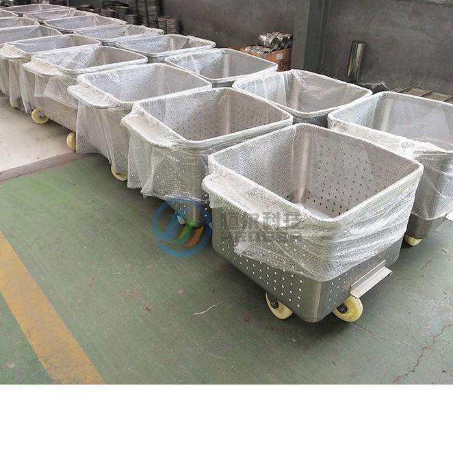 304不锈钢料斗车肉食品车间用不锈钢圆角桶车200L标准肉料车